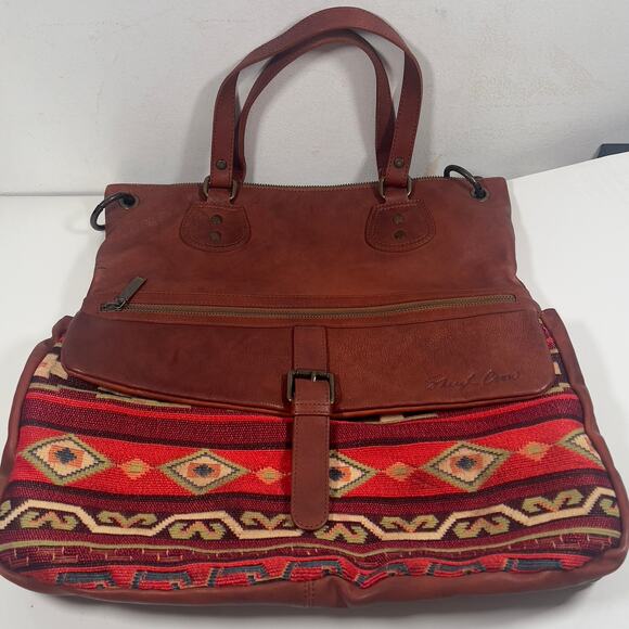 Sheryl Crow Crossbody Leather & Textile Messenger Hobo Tote Aztec Pattern Bag - Picture 1 of 16